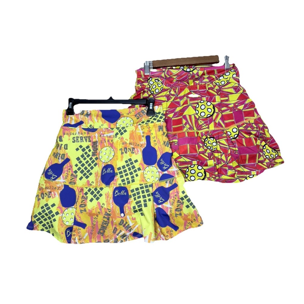 Pickleball Bella lot of 2 Graffiti &‎ Angle Shot Skirt Sz 2 Women's Aline Skort